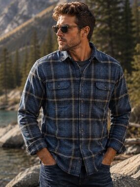 Field & Stream Mens XL Heavyweight Flannel Shirt 100% Cotton Blue Plaid Workwear